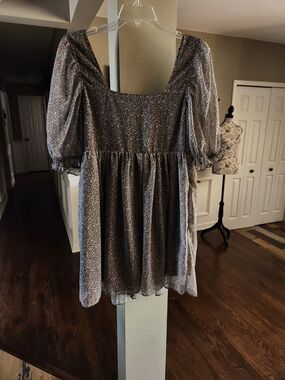 Arula Floral Square-Neck Puff Sleeve Mini Dress - Lavender Floral Size X
